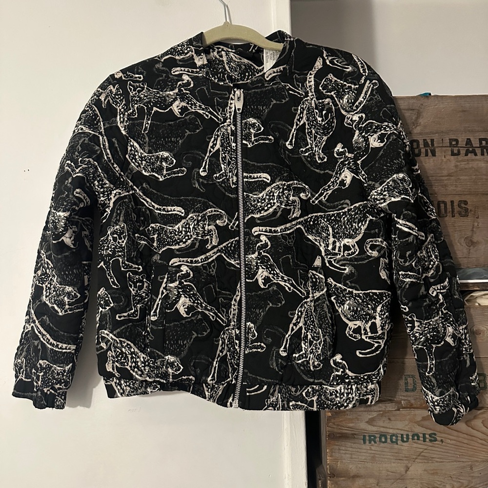 Black and White Animal Print Quilted Bomber Jacket Women’s Size 2